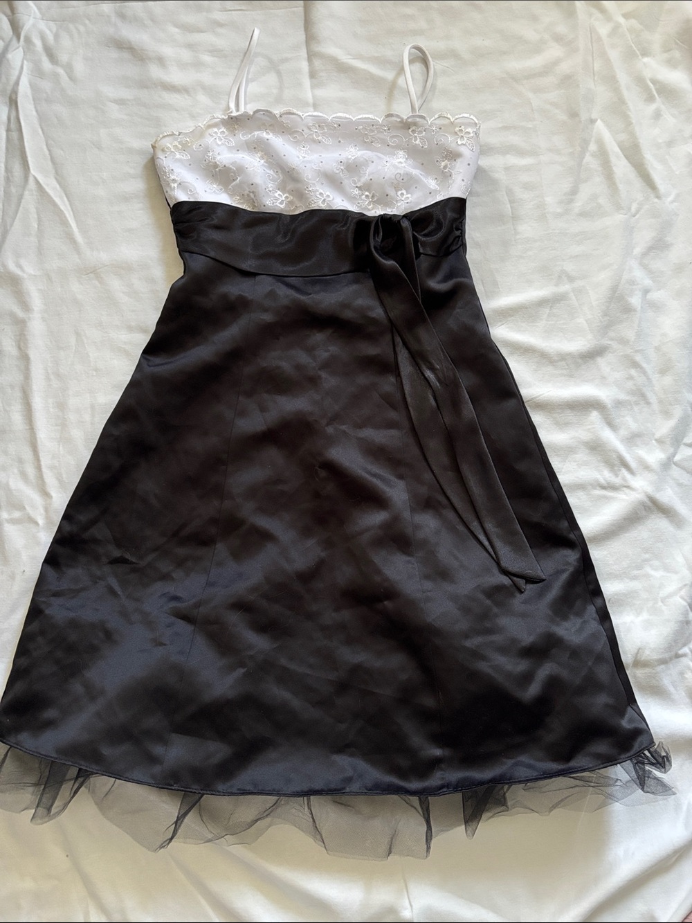 Mariposa Black and White Strapless A-Line Dress with Waist Sash